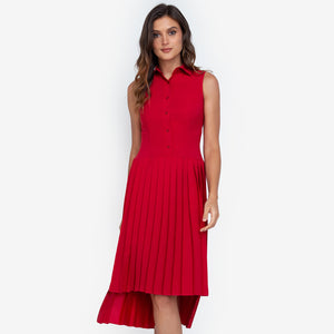 Earle Pleated Dress in Red