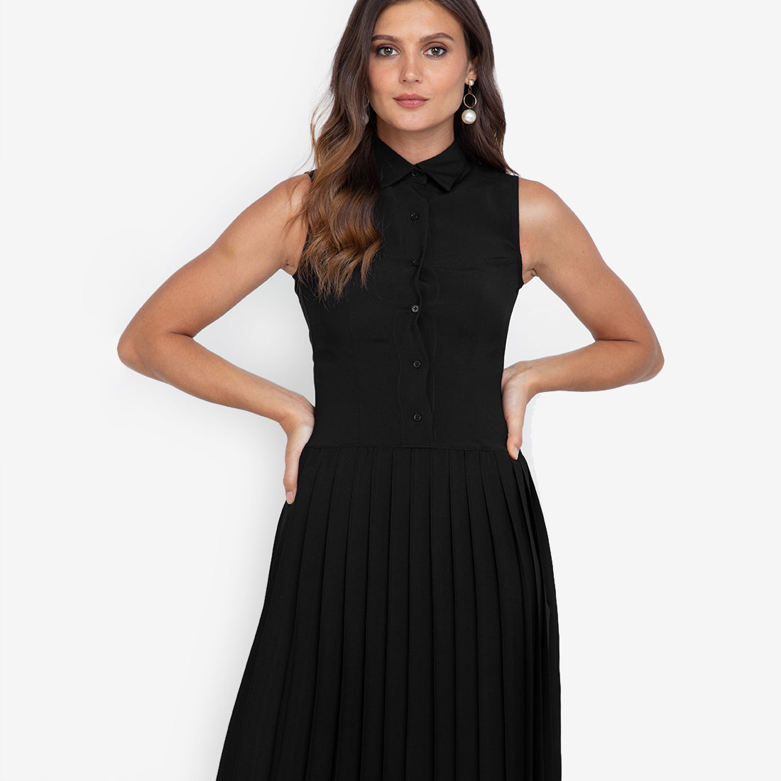 Earle Pleated Dress in Black
