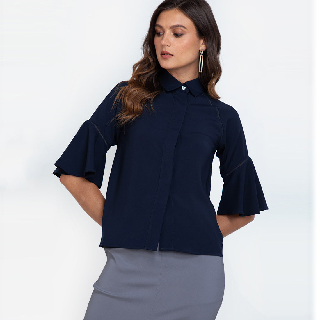 Simone Button Down in Navy